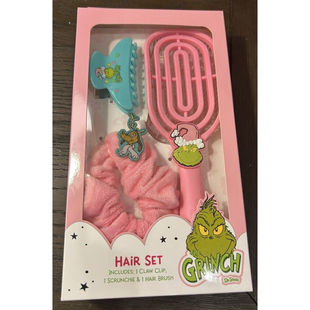 NEW, DR SEUSS THE GRINCH HAIR SET, CLAW CLIP, HAIR BRUSH, SCRUNCHIE